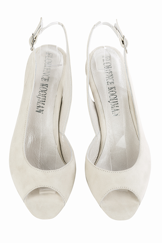 Off white women's slingback sandals. Round toe. Medium wedge heels. Top view - Florence KOOIJMAN